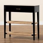 Console bohème moderne avec tiroir et étagères en corde tressée – Noir et naturel