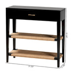 Console bohème moderne avec tiroir et étagères en corde tressée – Noir et naturel