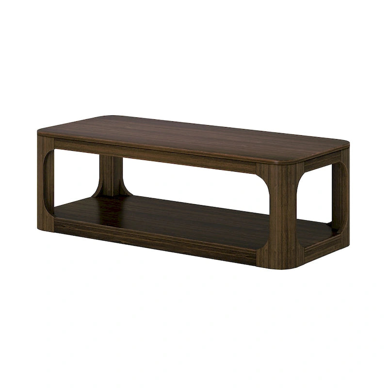 Table basse rectangulaire en bois de pin massif avec étagère de rangement inférieure