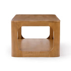 Table basse rectangulaire en bois de pin massif avec étagère de rangement inférieure