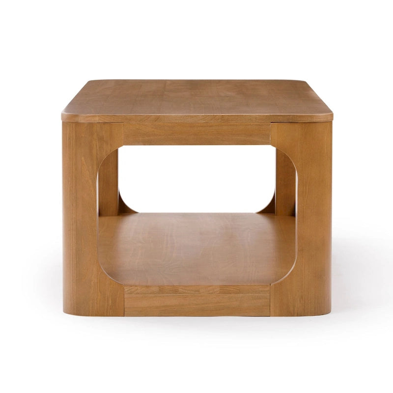 Table basse rectangulaire en bois de pin massif avec étagère de rangement inférieure
