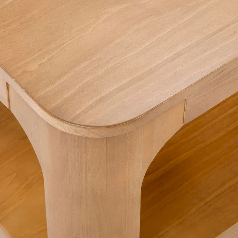 Table basse rectangulaire en bois de pin massif avec étagère de rangement inférieure