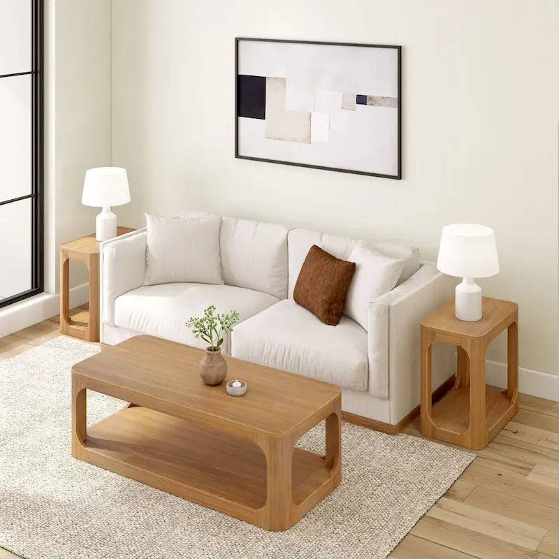 Table basse rectangulaire en bois de pin massif avec étagère de rangement inférieure