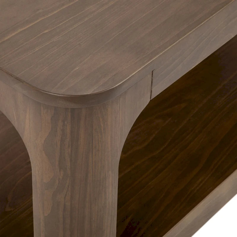 Table basse rectangulaire en bois de pin massif avec étagère de rangement inférieure