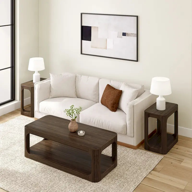Table basse rectangulaire en bois de pin massif avec étagère de rangement inférieure