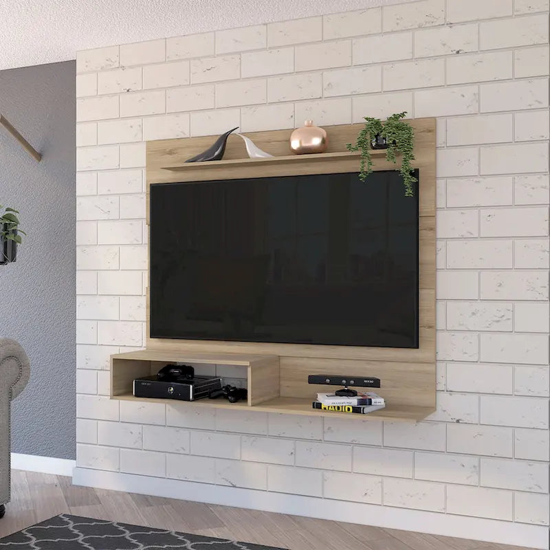 Meuble TV mural flottant pour téléviseurs jusqu'à 55" – Étagères supérieure et inférieure