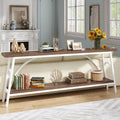 Console double plateau extra longue avec cadre en acier pour entrée, salon et couloir