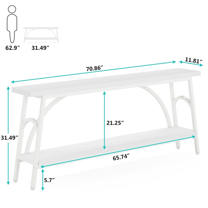 Console double plateau extra longue avec cadre en acier pour entrée, salon et couloir