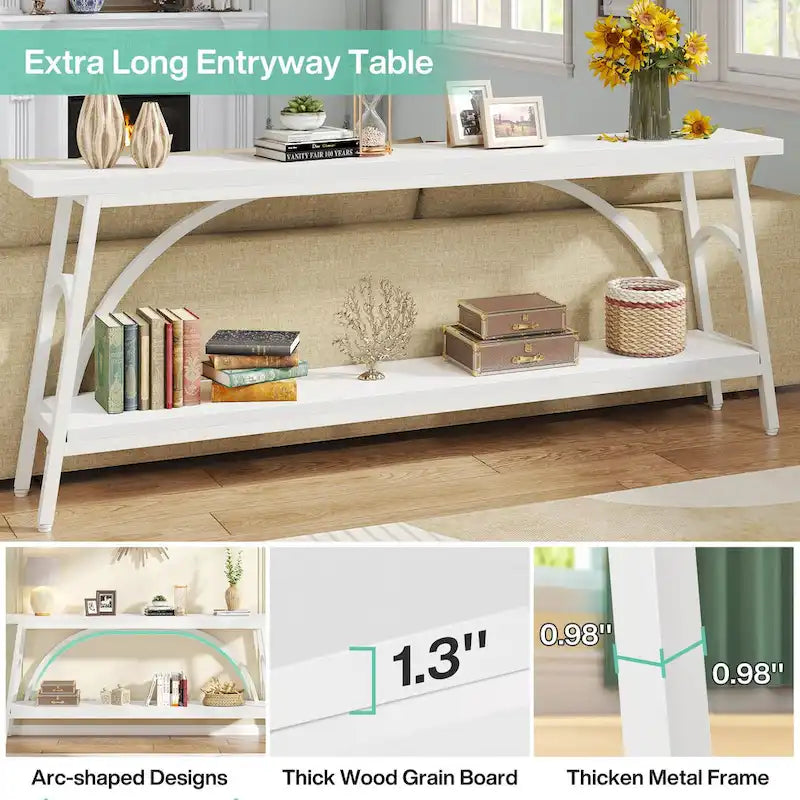 Console double plateau extra longue avec cadre en acier pour entrée, salon et couloir