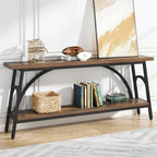 Console double plateau extra longue avec cadre en acier pour entrée, salon et couloir
