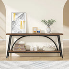 Console double plateau extra longue avec cadre en acier pour entrée, salon et couloir