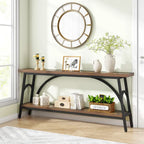 Console double plateau extra longue avec cadre en acier pour entrée, salon et couloir