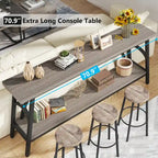 Console double plateau extra longue avec cadre en acier pour entrée, salon et couloir