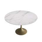 Table à manger ronde en pierre frittée avec piédestal en fer
