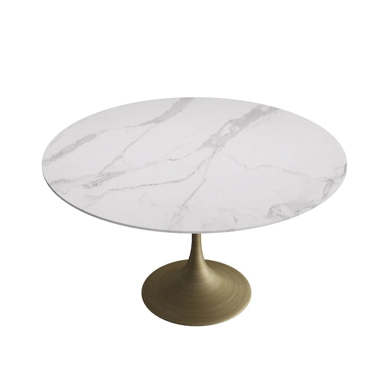 Table à manger ronde en pierre frittée avec piédestal en fer