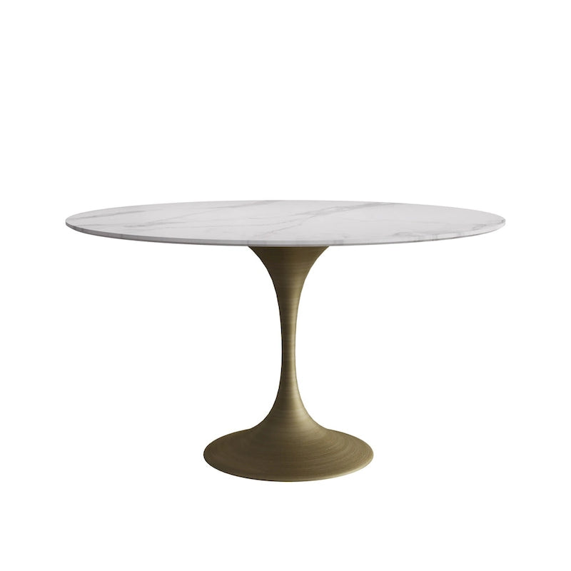 Table à manger ronde en pierre frittée avec piédestal en fer