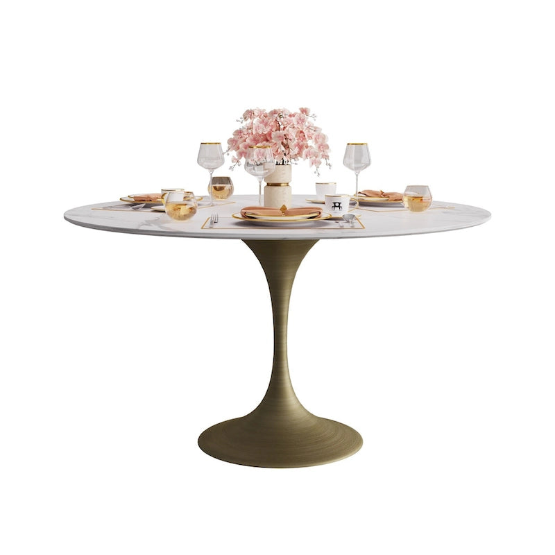 Table à manger ronde en pierre frittée avec piédestal en fer