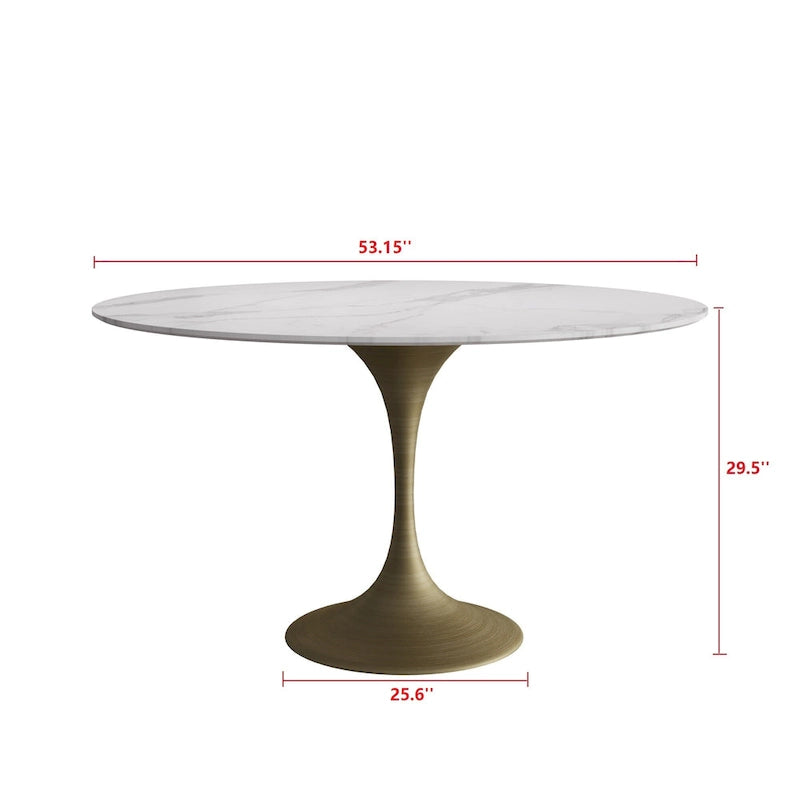 Table à manger ronde en pierre frittée avec piédestal en fer