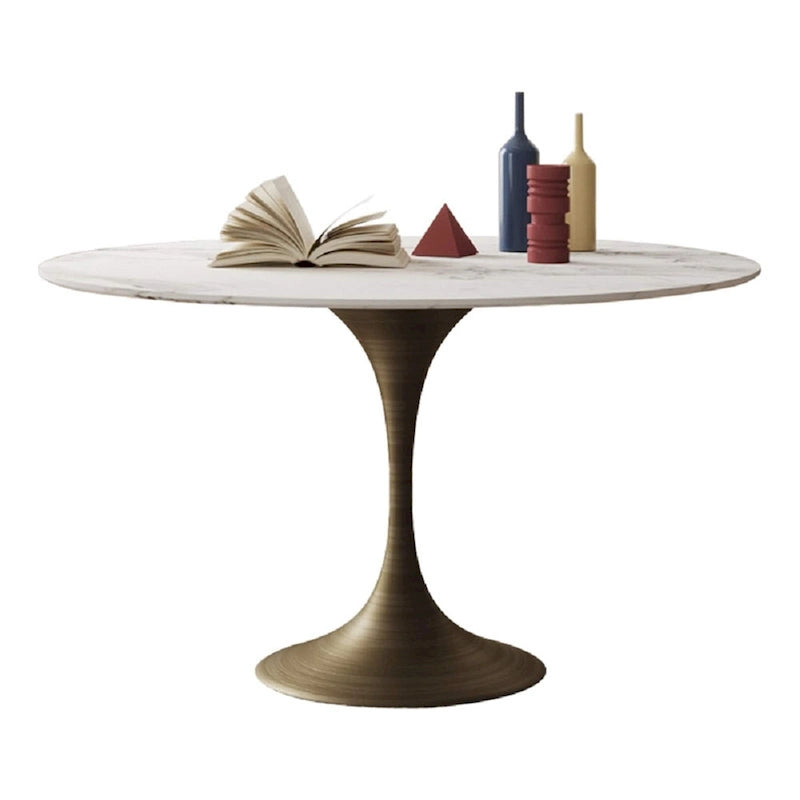 Table à manger ronde en pierre frittée avec piédestal en fer