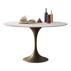 Table à manger ronde en pierre frittée avec piédestal en fer