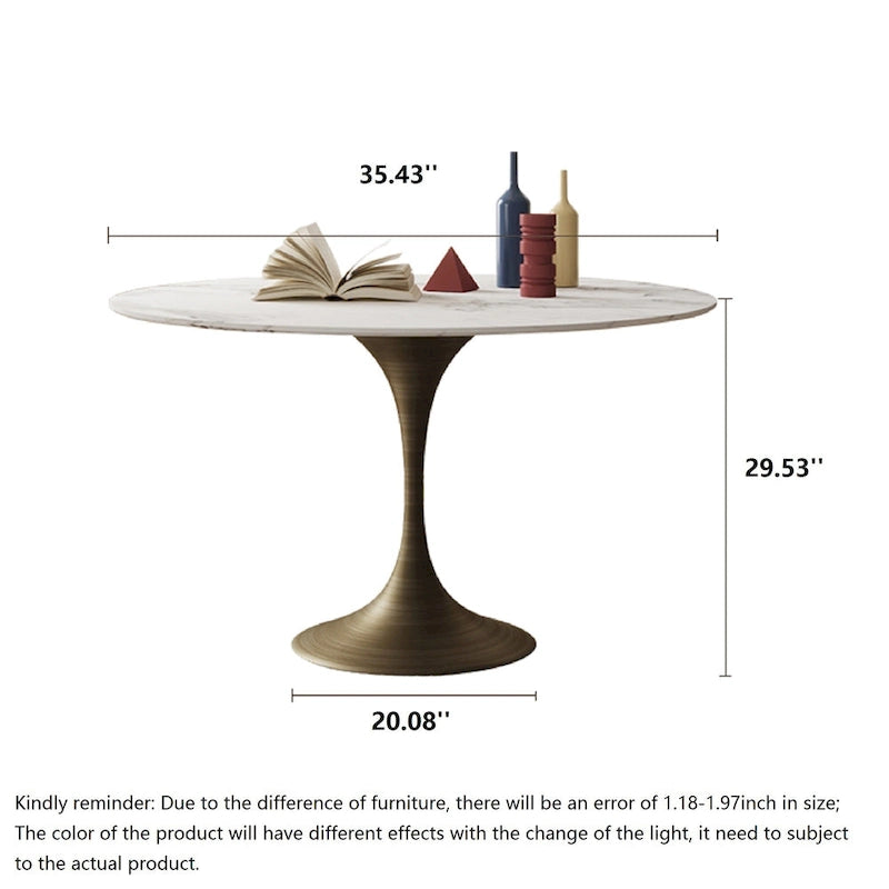 Table à manger ronde en pierre frittée avec piédestal en fer