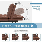 Canapé-lit futon convertible avec mousse à mémoire de forme, accoudoirs réglables et revêtement en cuir PU