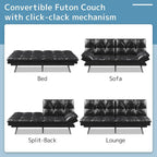 Canapé-lit futon convertible avec mousse à mémoire de forme, accoudoirs réglables et revêtement en cuir PU