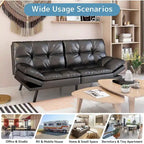 Canapé-lit futon convertible avec mousse à mémoire de forme, accoudoirs réglables et revêtement en cuir PU