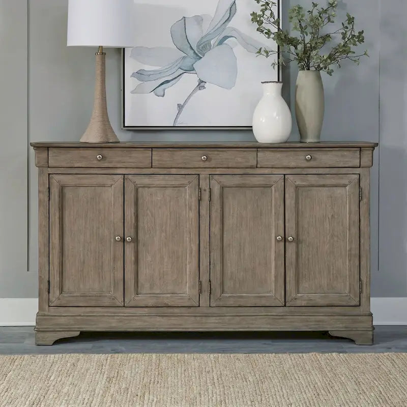 Buffet d'entrée brossé avec tiroirs et étagères réglables – Bois d'acacia