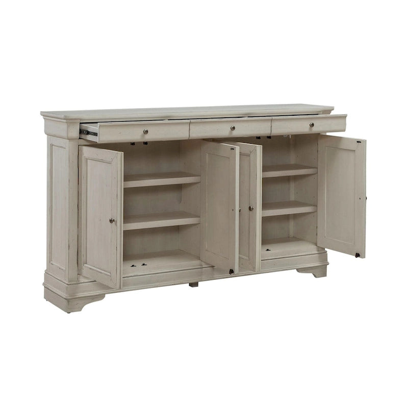 Buffet d'entrée brossé avec tiroirs et étagères réglables – Bois d'acacia
