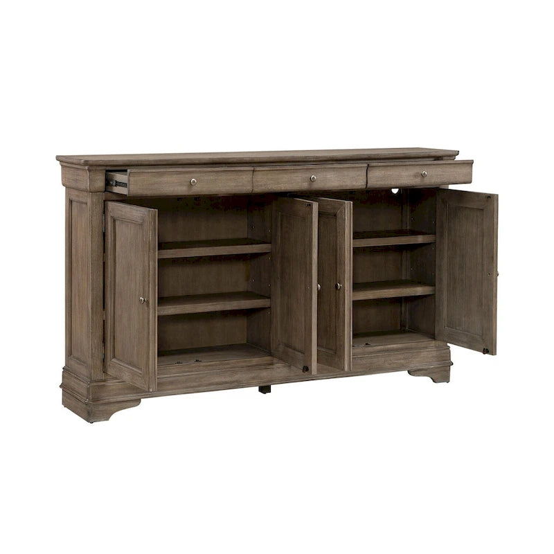 Buffet d'entrée brossé avec tiroirs et étagères réglables – Bois d'acacia