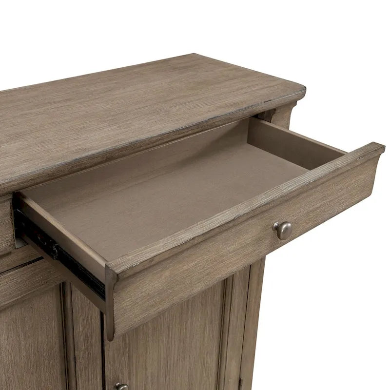 Buffet d'entrée brossé avec tiroirs et étagères réglables – Bois d'acacia