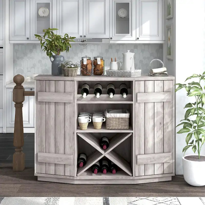 Meuble de rangement pour vins, style planche de ferme, avec casier en X – 28 bouteilles, 119 cm