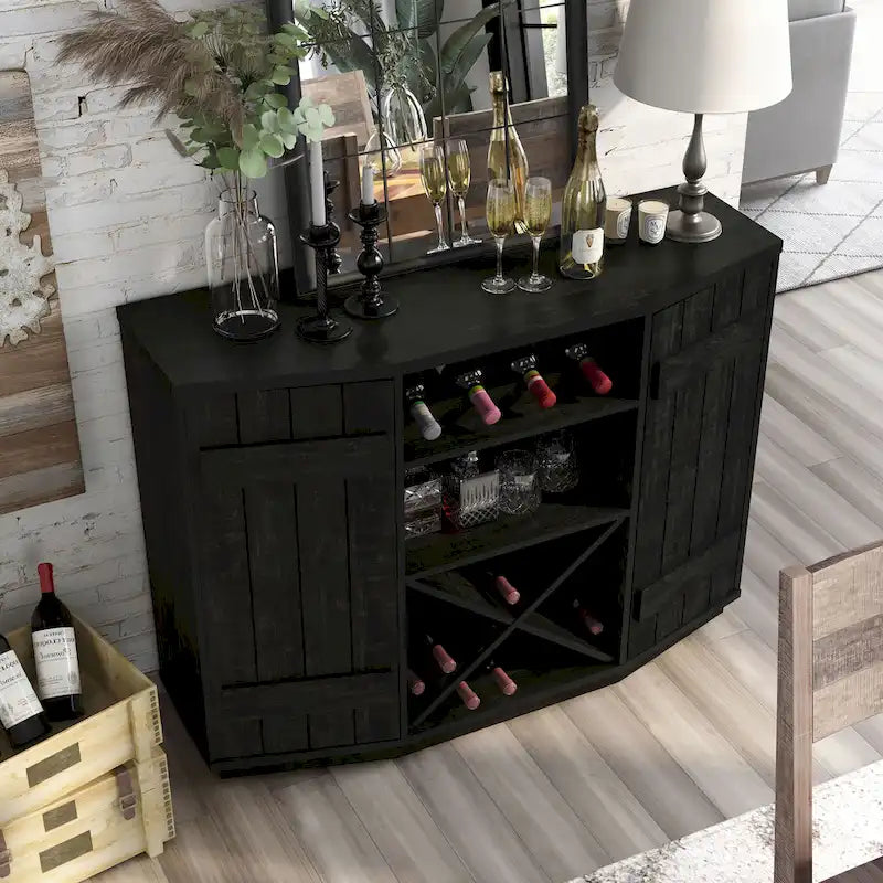 Meuble de rangement pour vins, style planche de ferme, avec casier en X – 28 bouteilles, 119 cm