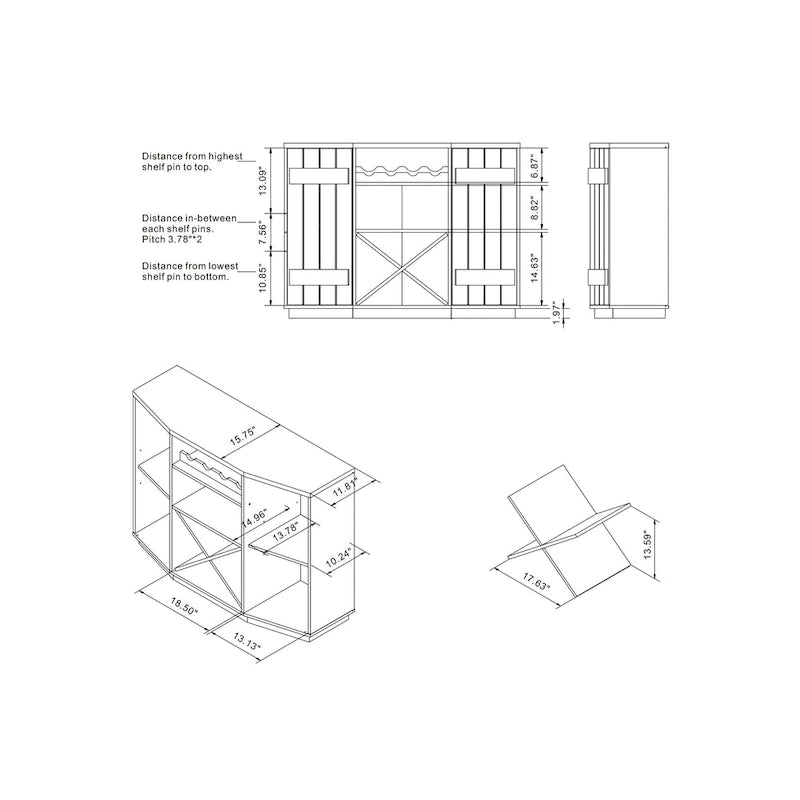 Meuble de rangement pour vins, style planche de ferme, avec casier en X – 28 bouteilles, 119 cm