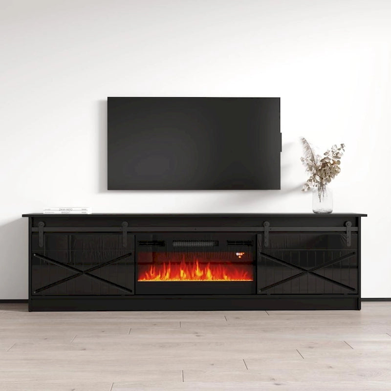 Meuble TV avec cheminée électrique et rangement, convient jusqu'à 90 pouces