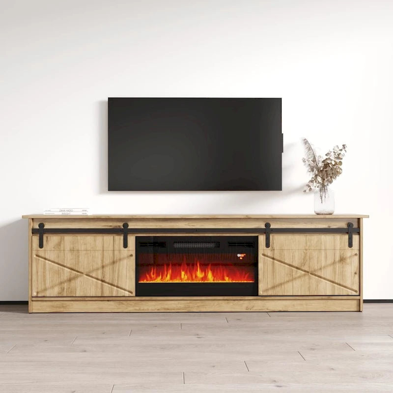 Meuble TV avec cheminée électrique et rangement, convient jusqu'à 90 pouces