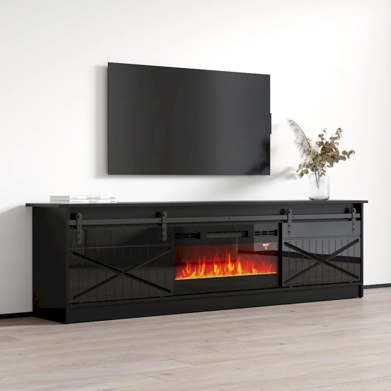 Meuble TV avec cheminée électrique et rangement, convient jusqu'à 90 pouces