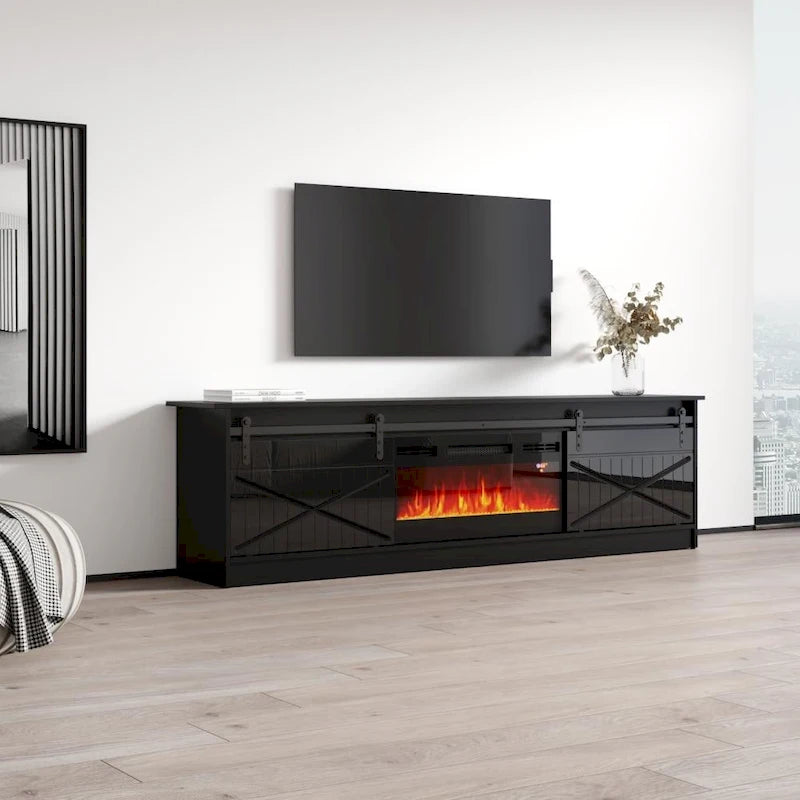 Meuble TV avec cheminée électrique et rangement, convient jusqu'à 90 pouces