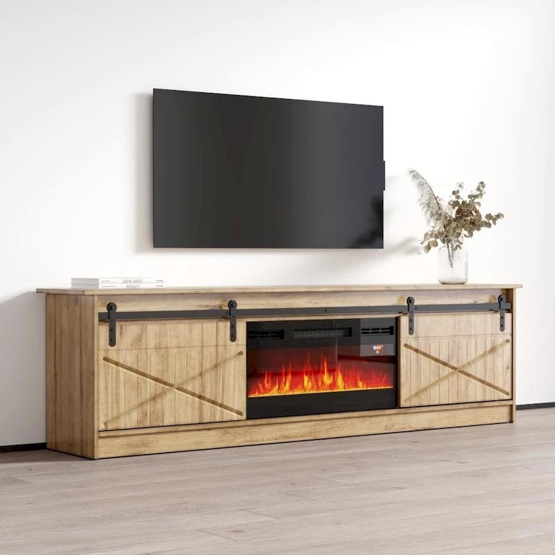 Meuble TV avec cheminée électrique et rangement, convient jusqu'à 90 pouces