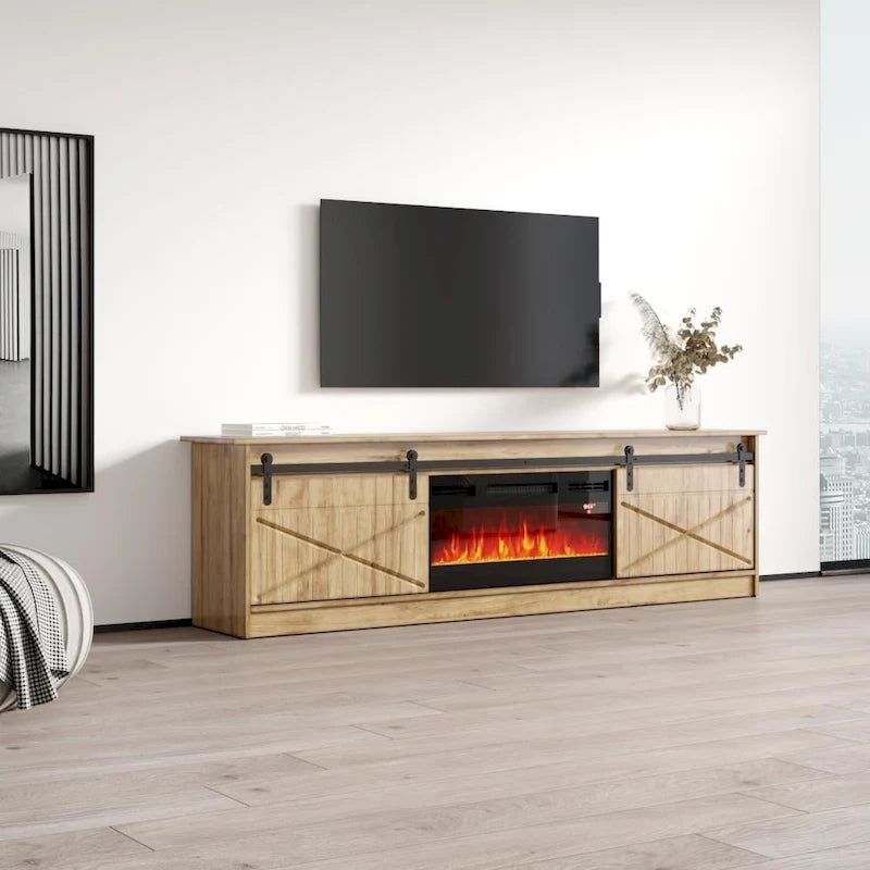 Meuble TV avec cheminée électrique et rangement, convient jusqu'à 90 pouces