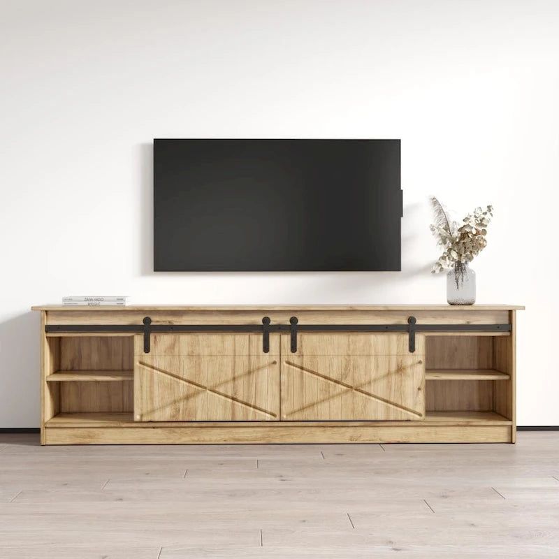 Meuble TV avec cheminée électrique et rangement, convient jusqu'à 90 pouces