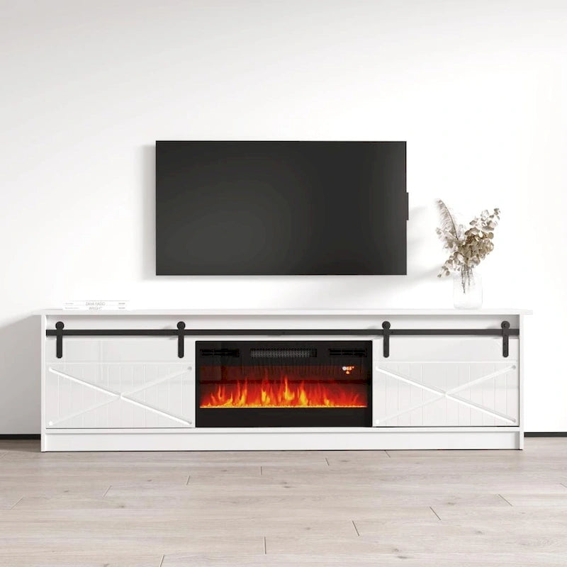 Meuble TV avec cheminée électrique et rangement, convient jusqu'à 90 pouces
