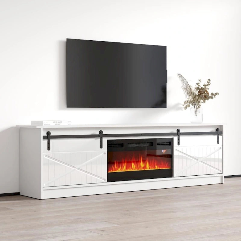 Meuble TV avec cheminée électrique et rangement, convient jusqu'à 90 pouces