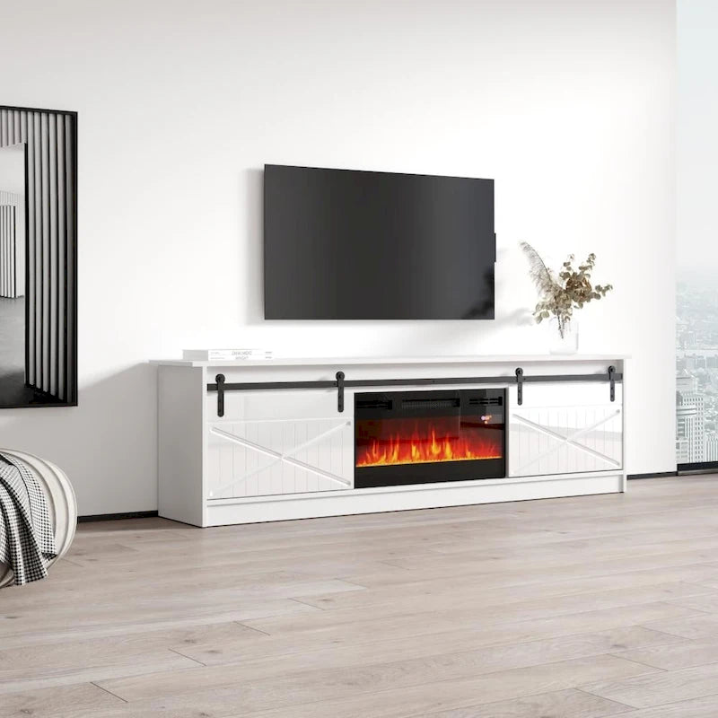 Meuble TV avec cheminée électrique et rangement, convient jusqu'à 90 pouces