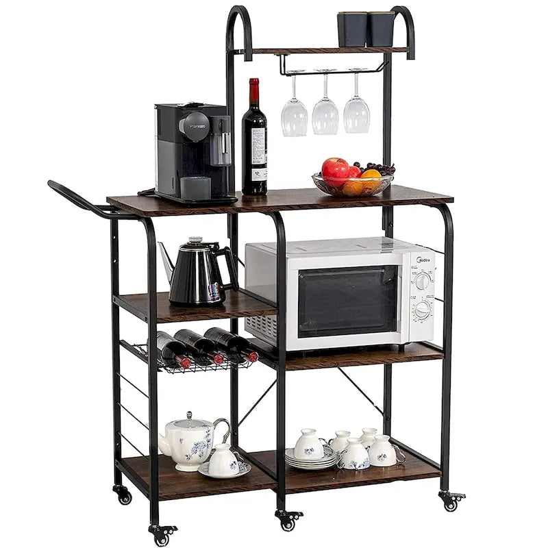 Desserte roulante de bar avec casier à vin et étagères de rangement