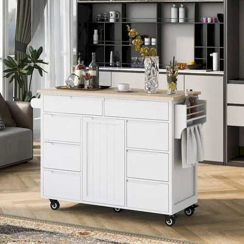 53 in. W Kitchen Island with Countertop and Drawers - N/A