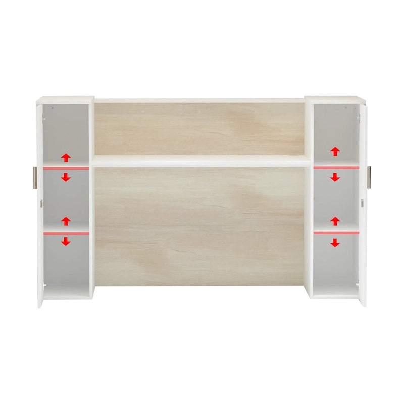 Banque d'accueil en L avec étagères de rangement réglables – Texture bois