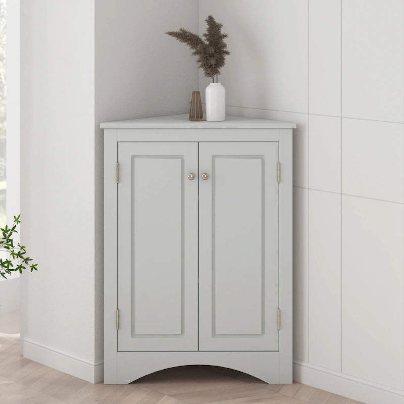 Meuble d'angle de salle de bain triangulaire avec étagères réglables