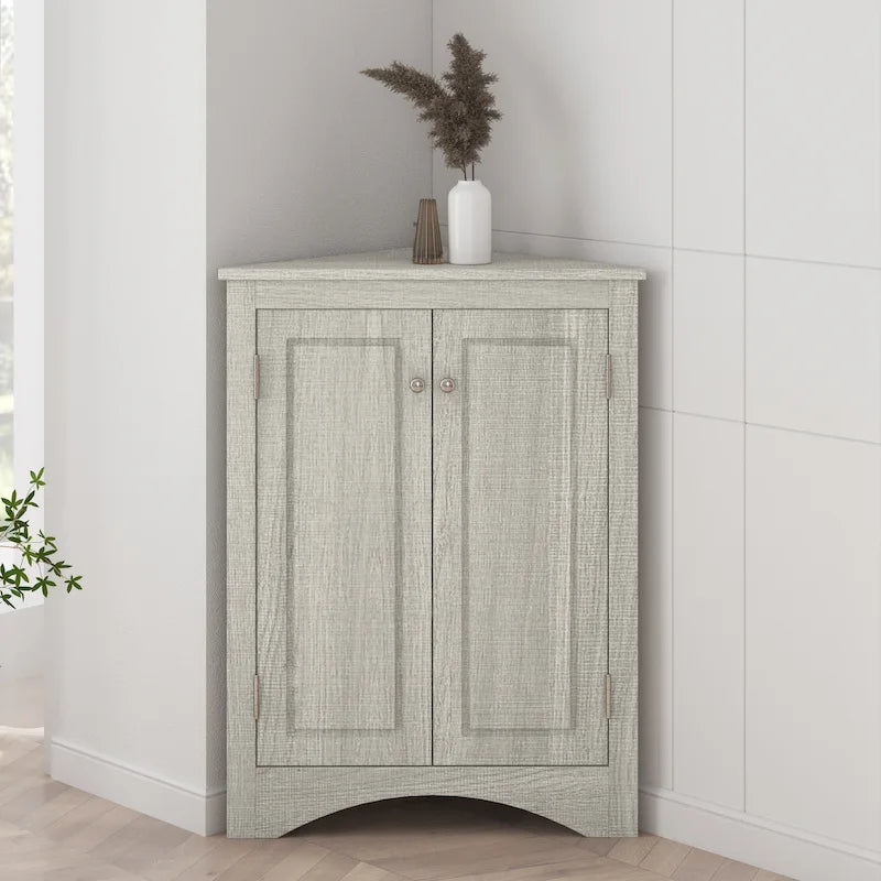 Meuble d'angle de salle de bain triangulaire avec étagères réglables
